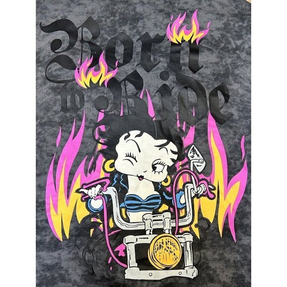 Betty Boop Hoodie Womens Medium Born to Ride Motorcycle Club Los Angeles Gray - Picture 3 of 11